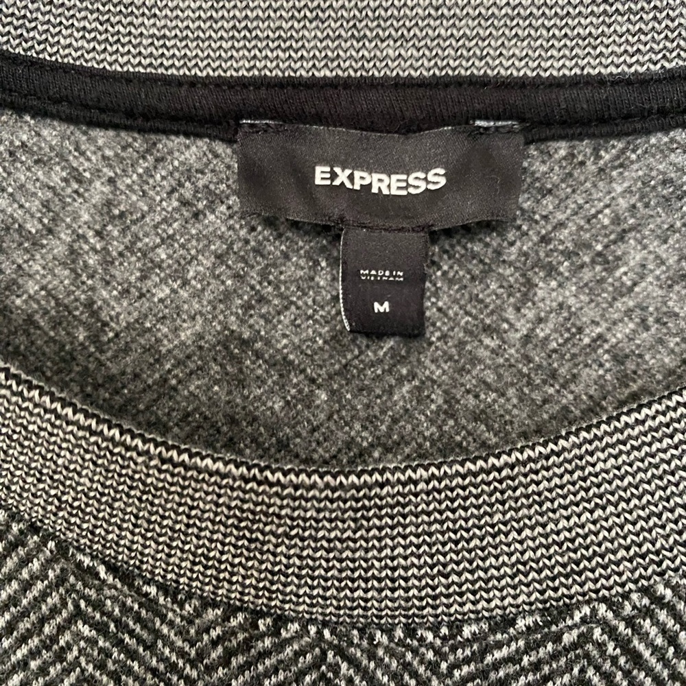 Express Grey Herringbone Pattern Sweater Relaxed … - image 3